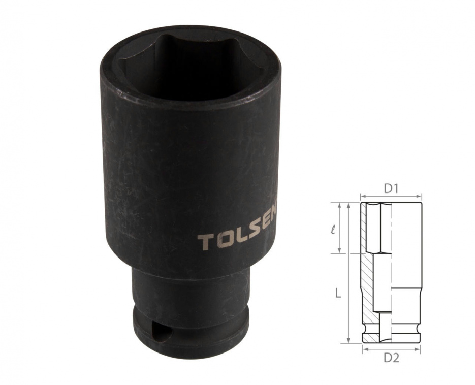 Головка торцевая ударная глубокая шестигранная 1/2", 27 мм TOLSEN TT18277